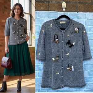 Atelier Sagan textured weave embroidered figures depicting people sweater medium